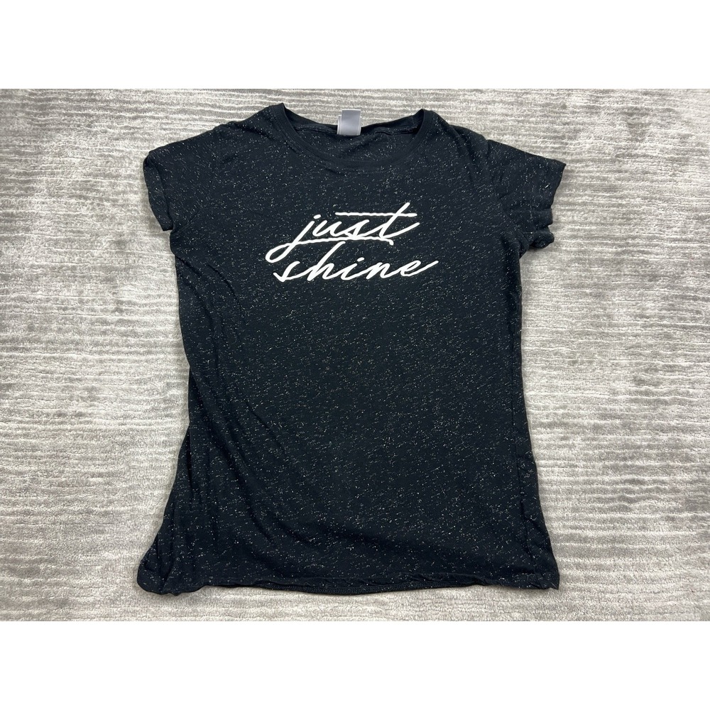 J America Top Womens XXL Black Short Sleeve Just Shine Glittery Cotton Blend